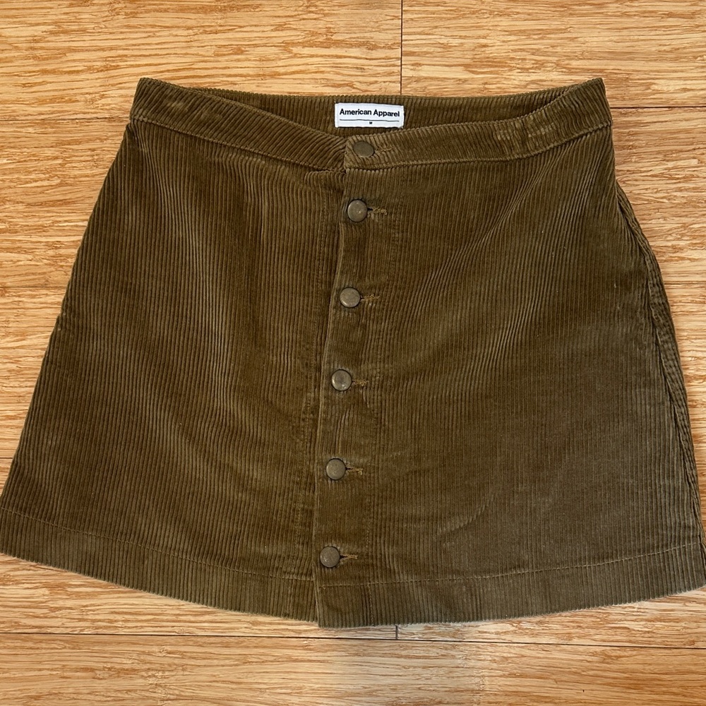 American Apparel Olive Corduroy Mini Skirt